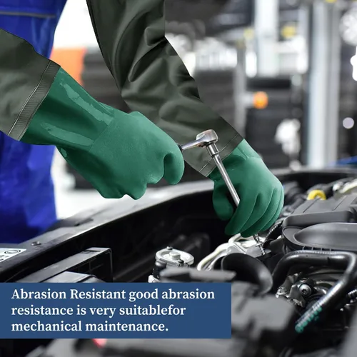 Vista 6 de Guantes largos de goma resistentes a los productos químicos, impermeables y resistentes para trabajos con ácido químico