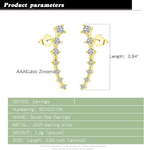 Vista 3 de Aretes de plata de ley 925 con circonitas cúbicas para mujer, aretes de tuerca de 7 estrellas de cristal, aretes de tuerca AAA con circonita cúbica