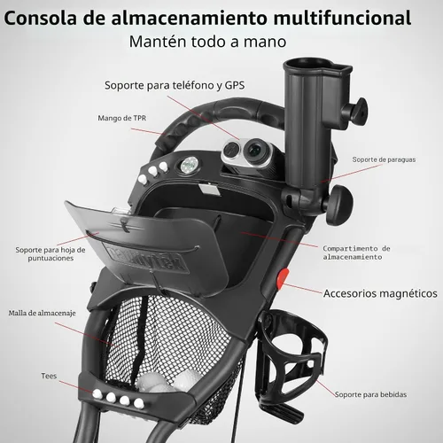 Vista 4 de Caddytek CaddyLite ONE-Swivel V8 - Carrito de golf plegable de 3 ruedas con un clic, ligero, con una rueda delantera giratoria de 360°, mango Azul