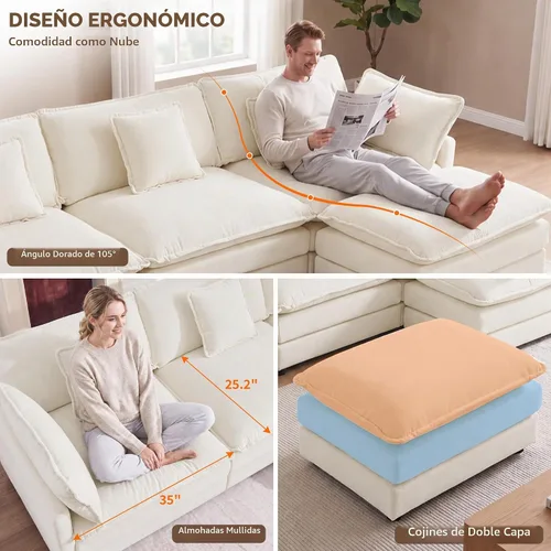 Vista 5 de Tmsan Chenille Cloud - Juego de sofá y silla, color beige y blanco Blanco beige