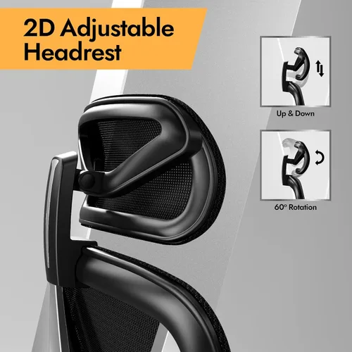 Vista 8 de HOLLUDLE Silla de oficina ergonómica de malla, soporte lumbar ajustable 3D y reposabrazos 3D, respaldo en forma de V, silla de escritorio ajustable