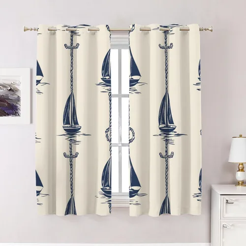 Vista 54 de Maritime Ocean Blackout Tier Curtains, Anchors Nautical Art Half Window Drapes for Kitchen with Rod Pocket,Room Darkening 2 Pack 26X24 Inches