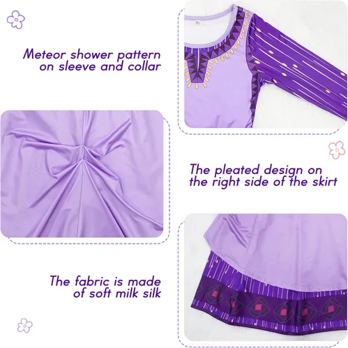 Vista 3 de Wish Asha - Disfraz de princesa para niñas, disfraz de cosplay para Halloween, fiesta de Navidad
