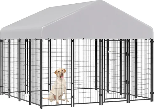 Vista 11 de PawHut Perrera para Perros al Aire Libre con Techo, 4' x 4' x 6' Recinto de Juegos para Perros de Alambre Soldado Resistente con Cerradura a Prueba