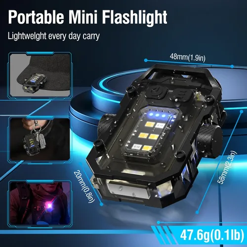 Vista 3 de N11 Clip magnético mini EDC linterna 1000 lúmenes, llavero linternas 8 modos de bolsillo luz flash con luces blancas rojas azules pequeña linterna