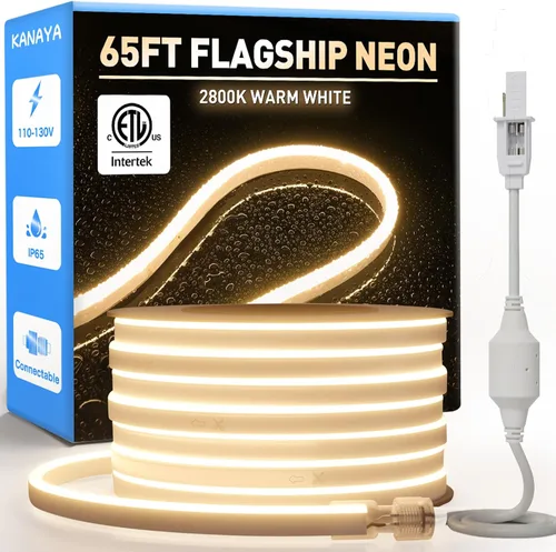 Vista 16 de KANAYA Luz de cuerda LED de neón de 16 pies con certificación ETL, CA 110V-120V conectable cortable iluminación IP65 impermeable, para decoración