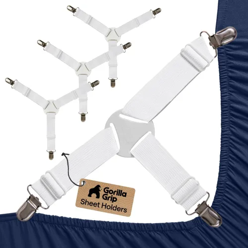 Vista 11 de GORILLA GRIP Sujetadores de Sábanas con Patente Pendiente, Sujetadores Elásticos Ajustables con Clips de Metal, Correas de Ropa de Cama Ajustada que