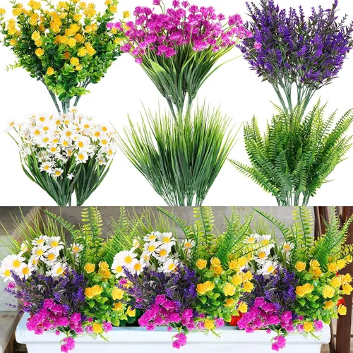 Vista 10 de Cindeer - 24 paquetes de flores artificiales resistentes a los rayos UV Plantas artificiales resistentes a los rayos UV para decoración de boda