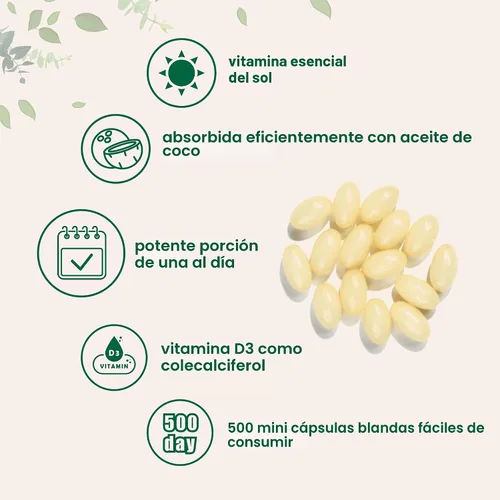 Vista 4 de Micro Ingredients Vitamina D3 5,000 UI, 500 cápsulas blandas Aceite de coco virgen Forma de colecalciferol Apoyo óseo, inmunológico y cardíaco
