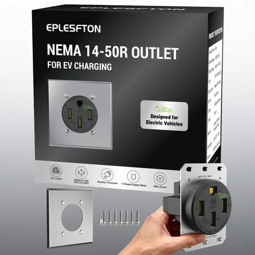 Vista 11 de Toma de corriente NEMA 14-50R de 50 amperios con placa de pared de acero inoxidable: 2.42 pulgadas de diámetro, abrazadera de latón en forma de U
