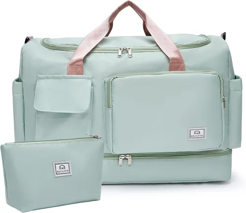 Vista 236 de Pequeña bolsa de gimnasio para mujer, bolsa de viaje con compartimento para zapatos