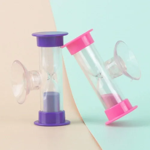 Vista 4 de Temporizador de cepillo de dientes azul para 2 minutos, temporizador de arena de 2 minutos, temporizador de arena, ventosa de plástico, reloj