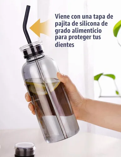 Vista 6 de NiHome Botella de agua de vidrio de 25 oz/25.4 fl oz con pajitas de metal Gris ahumado
