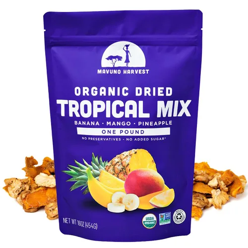 Vista 16 de Mavuno Harvest Paquete variado de frutas secas orgánicas, mango seco, papaya, piña, plátano, yaca y mezcla tropical, saludable, vegano, sin azúcar