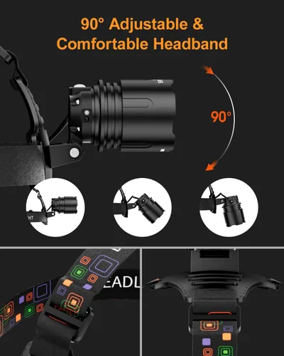 Vista 8 de Linterna frontal recargable con luz de doble color y sensor de movimiento, 1000 lúmenes, linterna de cabeza súper brillante, IPX6 impermeable