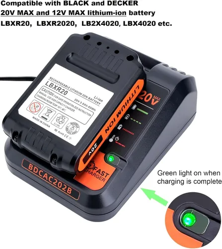 Vista 6 de 20V MAX Fast Battery Charger Compatible with Black and Decker 12V 20V Lithium Battery, Compatible with Black and Decker Lithium Charger 20 Volt