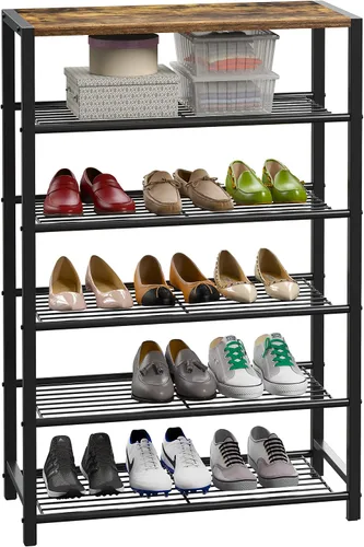 Vista 9 de Yusong Organizador de zapatos, estante industrial de almacenamiento de zapatos de 3 niveles para entrada de armario, estantes estrechos y Marrón