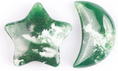 Vista 9 de SMQ Juego de cristales curativos de piedra de preocupación de color negro con forma de luna y luna de cristal, piedras preciosas pulidas