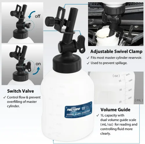 Vista 3 de FIRSTINFO A11542-1 Litro Servicio de Frenos/Dispensador Universal Automático Económico de Líquido de Frenos Botella de Rellenado Botella de Purga