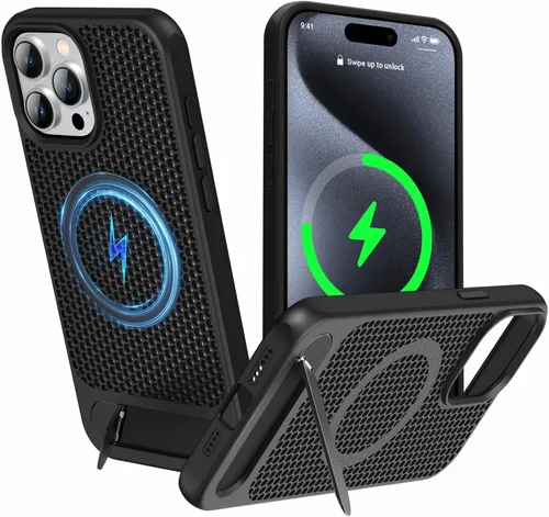 Vista 40 de Funda magnética de disipación de calor para iPhone 13 Pro Max, para MagSafe, protección contra caídas Coolingf, funda con función atril ajustable