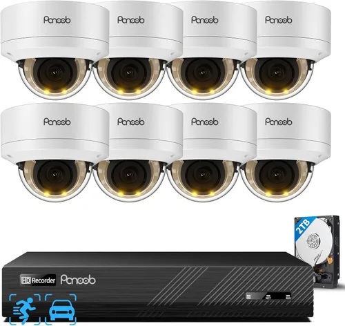 Vista 12 de Sistemas de cámaras de seguridad con cable PoE con disco duro de 2 NVR de 8 canales de 5MP, 4 cámaras IP domo para exteriores de 5MP 0.1 in