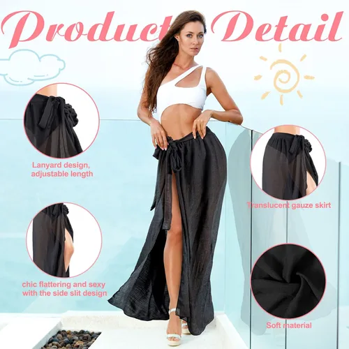 Vista 4 de Vabean 3 piezas de traje de baño de playa para mujer, pareo largo de verano, falda envolvente, traje de baño, traje de baño, bikini para mujeres
