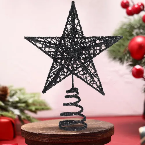 Vista 4 de Blulu Estrella de Navidad para Árbol de 6 Pulgadas, Estrella 3D de Metal con Purpurina, Decoración Hueca Pequeña para Fiestas de Navidad, Decoración