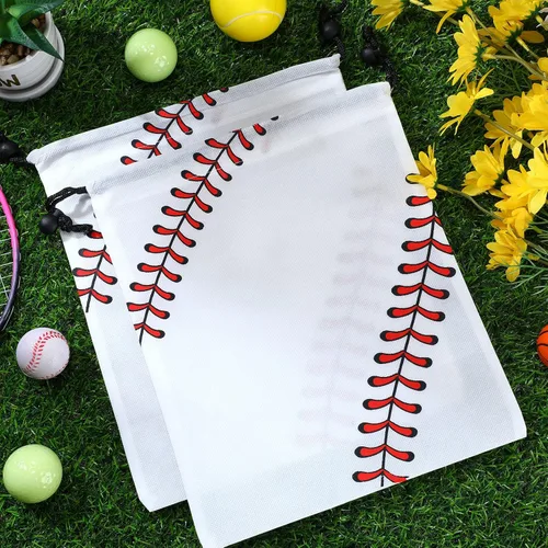 Vista 4 de Nuogo 24 mochilas deportivas de béisbol con cordón para fiestas deportivas, bolsas de golosinas, bolsas de regalo, para jugadores, atletas, bolsas