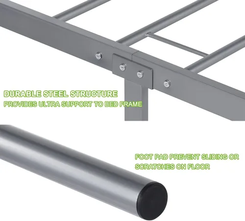 Vista 8 de Cabecero de cama de metal resistente para cama individual, estructura de acero, revestimiento de plata, estilo retro, sin necesidad