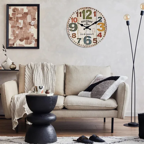 Vista 2 de NUOVO Reloj de pared de 14 pulgadas, colorido Numbe de grano de madera, reloj de pared de cuarzo silencioso, grande, decorativo, silencioso