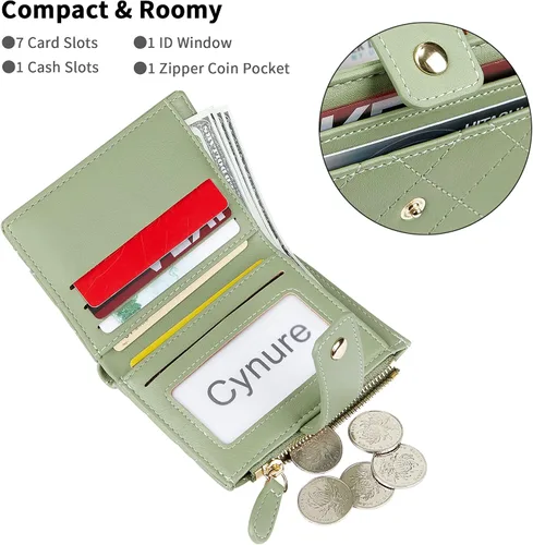 Vista 67 de Cartera de cuero para mujer, pequeña, compacta, plegable, con bolsillo para monedas con cremallera