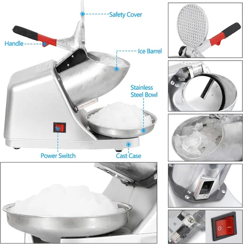Vista 3 de SUPER DEAL Máquina de afeitar de hielo eléctrica de 300 W mejorada Máquina de afeitar de hielo Trituradora de hielo Máquina de cono de nieve 200