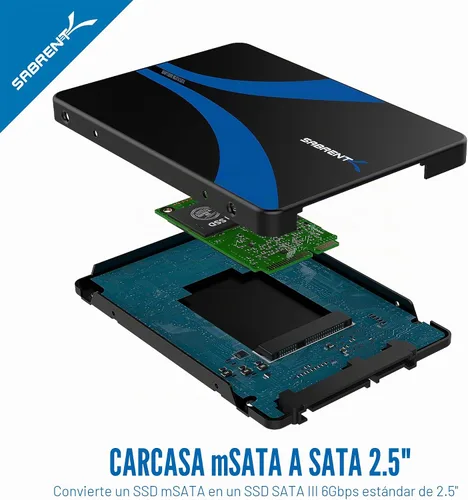 Vista 2 de Sabrent Adaptador de Carcasa de Aluminio mSATA a SATA III de 2.5 Pulgadas (EC-MSSA)