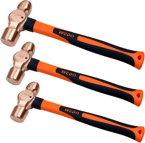 Vista 24 de WEDO Martillo de bola de cobre de 24 oz (1-1/2 libras), martillo de bola con mango de madera, longitud 325 mm (13"), forjado a presión, resistente a