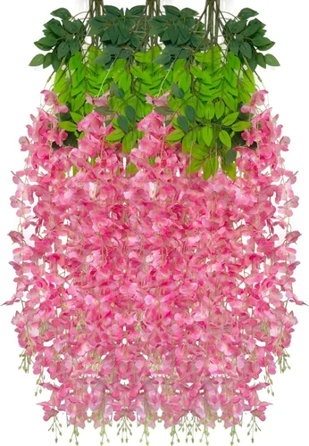 Vista 44 de Paquete de 5 guirnaldas de flores colgantes de glicina rosa, enredaderas de flores artificiales de 3.77 pies, glicinia falsa, guirnalda colgante