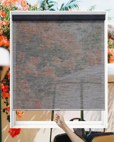 Vista 12 de Tonature Persianas enrollables de tamaño personalizado sin cordón para ventanas con filtro de luz, persianas enrollables solares transparentes Beige