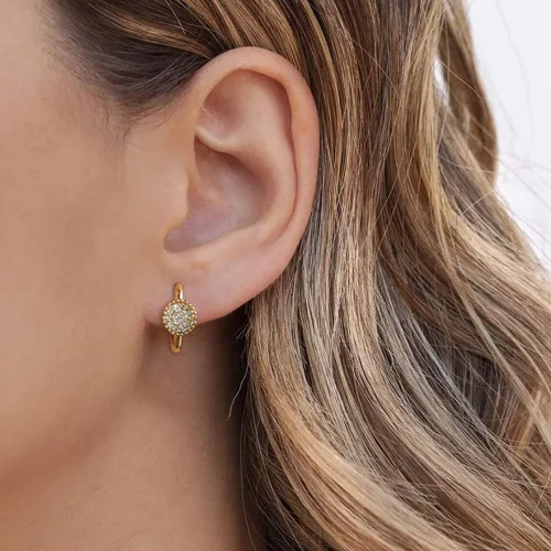Vista 3 de VACRONA - Aretes tipo arracada de aro para mujer, chapados en oro de 14 quilates, diseño de Huggie