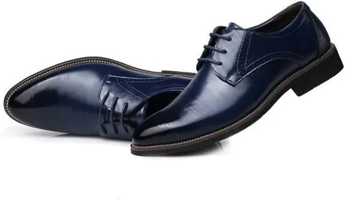 Vista 3 de Zapatos de vestir con punta degradada para hombre, zapatos Oxford formales puntiagudos con cordones, traje de negocios, zapatos de esmoquin