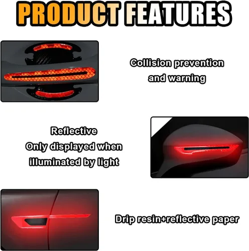 Vista 10 de GLSOWEE - Juego de 12 adhesivos reflectantes, protectores de manija de puerta de automóvil y adhesivos de advertencia para el espejo retrovisor