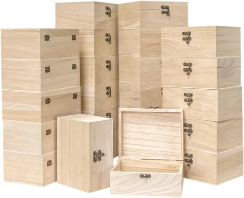 Vista 9 de Paquete de 24 cajas pequeñas de madera para manualidades, caja de madera sin terminar de 6 x 4 x 2 pulgadas, caja de recuerdo para almacenamiento