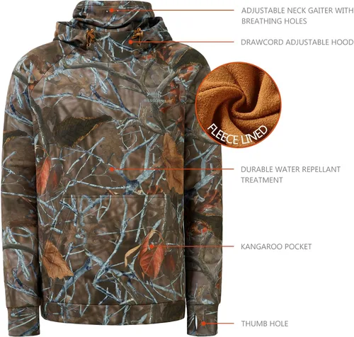 Vista 3 de BASSDASH Sudadera con capucha de forro polar para hombre con polaina para el cuello, resistente al agua, para caza, FS18M