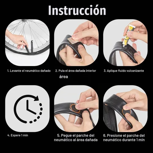 Vista 6 de Kit de reparación de neumáticos de bicicleta, kit de parches de perforación de tubo interior Bycicle con 32 parches de vulcanización, raspador