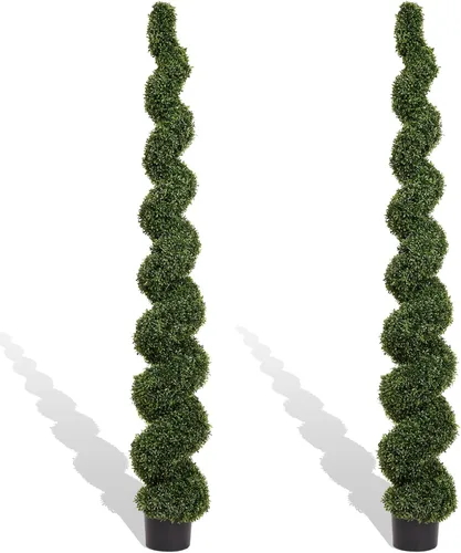 Vista 11 de THE BLOOM TIMES Juego de 2 árboles topiarios artificiales en espiral de 3 pies para exteriores, plantas de boj falsas de 36" para exteriores - Árbol