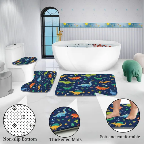 Vista 4 de Poedist Juego de 4 cortinas de ducha de baño, juegos de cortinas de baño para niños con alfombras