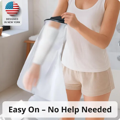 Vista 5 de Cubierta impermeable para fundición de brazo para ducha – Protector de fundición reutilizable para adultos para brazo roto, mano, codo – Sello