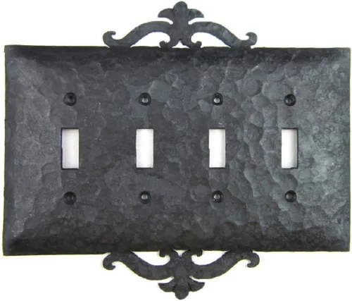 Vista 2 de Cubierta de placa de interruptor de palanca Quad de hierro forjado de desplazamiento español rústico EPH341 (bronce)