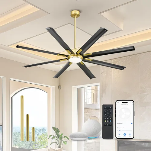 Vista 20 de Ventilador de techo industrial de 72 pulgadas sin luz, modelo negro mate para exteriores para áreas cubiertas, 8 cuchillas de aluminio, flujo