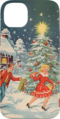Vista 15 de iPhone 16 Vintage 1950s Nostalgia Christmas Snowflakes Christmas Tree Case