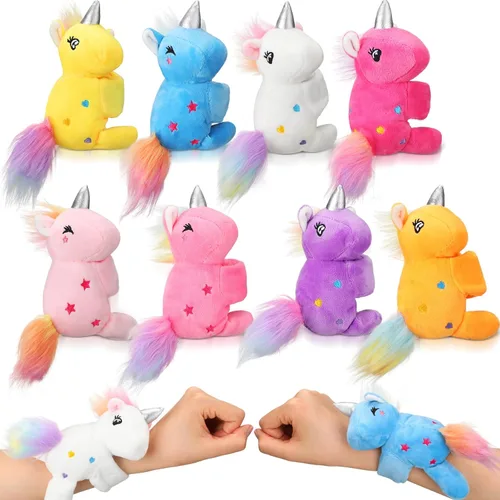 Vista 11 de Liliful Paquete de 8 pulseras de peluche para niños, regalos de animales de peluche, premios de clase de graduación de 8 pulgadas, muñequera, linda