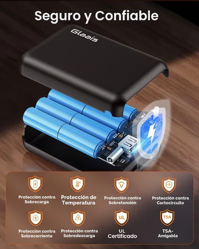 Vista 9 de Glaais Chaleco térmico de 5 V, 7,4 V, 18400 mAh, batería compatible con ORORO, batería para chaleco térmico con LED, batería recargable para Negro